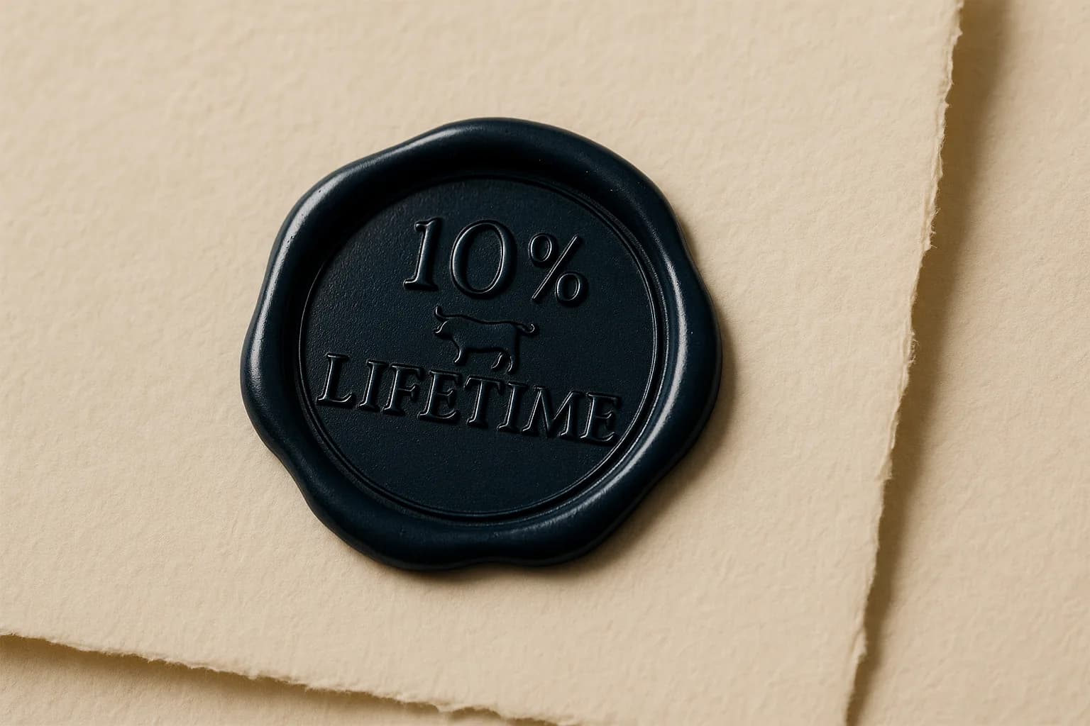 A debossed wax seal marking the lifetime member discount.