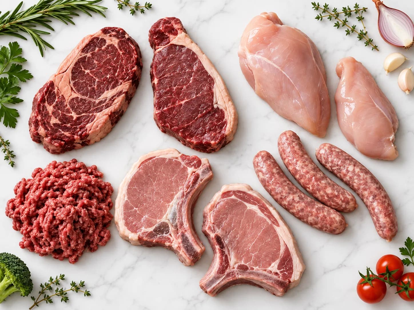 An example selection of beef, chicken and pork cuts