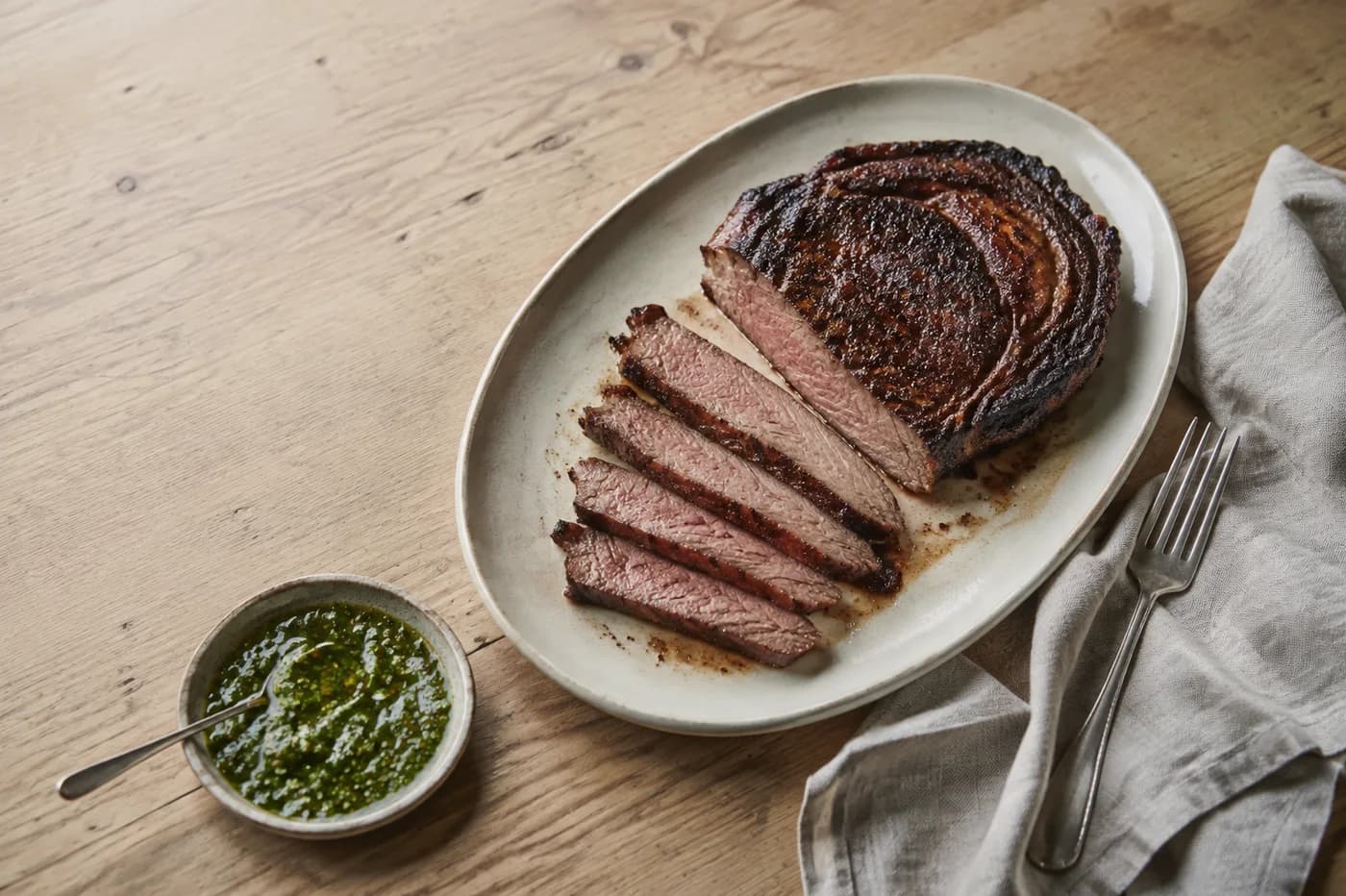 Grilled steak, sliced and ready to share