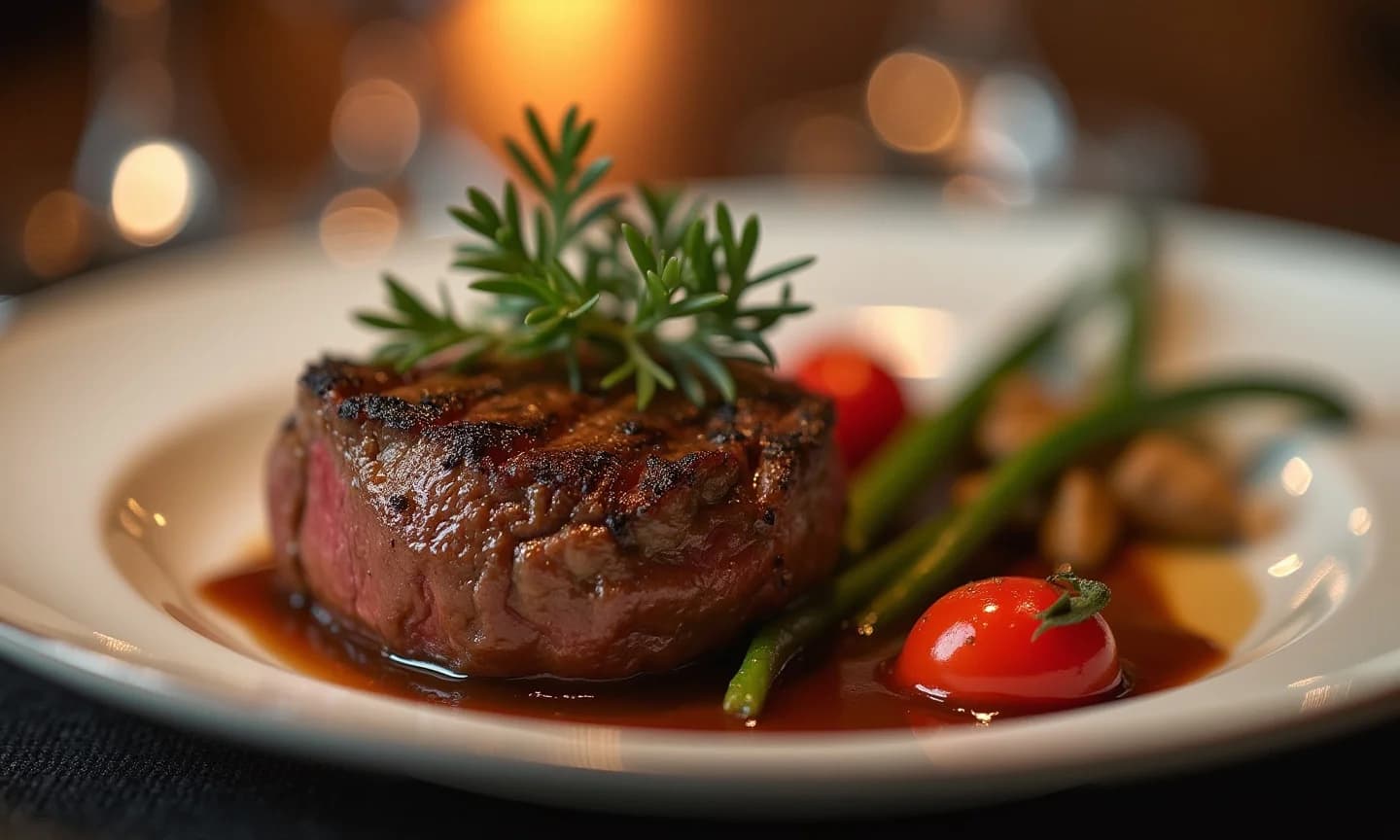 A cooked Primal 500 steak plated at the table